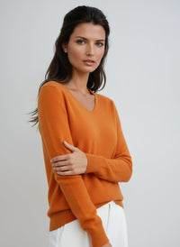 Women's Fitted V-Neck Long Sleeve Jumper – Orange