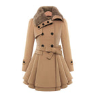 Women's Faux Fur Trimmed Belted Trench Coat – Beige
