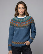 Women's Icelandic Pattern Knit Jumper – Relaxed Fit – Blue