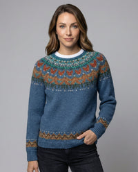Women's Icelandic Pattern Knit Jumper – Relaxed Fit – Blue