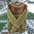 Women's Icelandic Pattern Knit Jumper – Relaxed Fit – Green