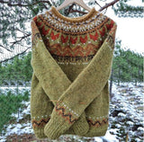 Women's Icelandic Pattern Knit Jumper – Relaxed Fit – Green