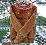 Women's Icelandic Pattern Knit Jumper – Relaxed Fit – Braun