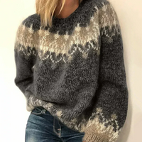 Women's Jacquard Crew Neck Jumper – Warm Winter Knit – Gray