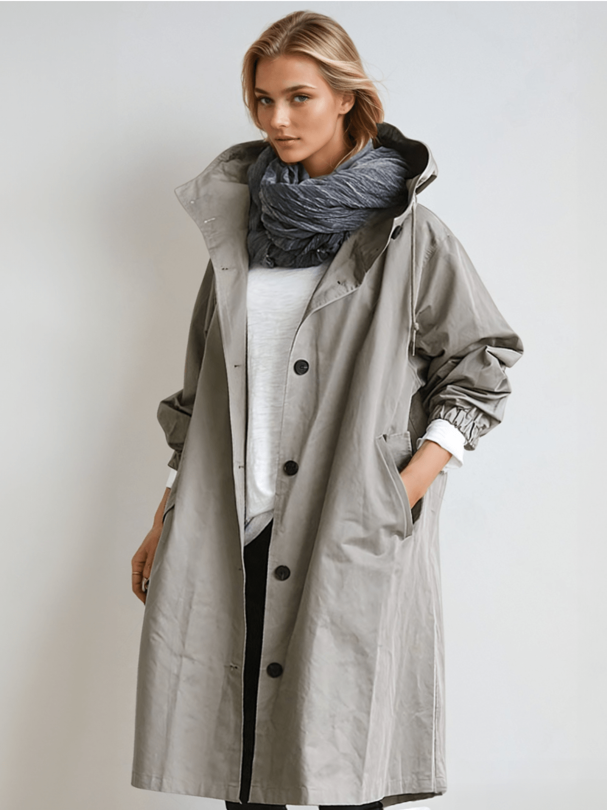 Women's Water-Repellent Trench Coat – Office & Casual – Gray