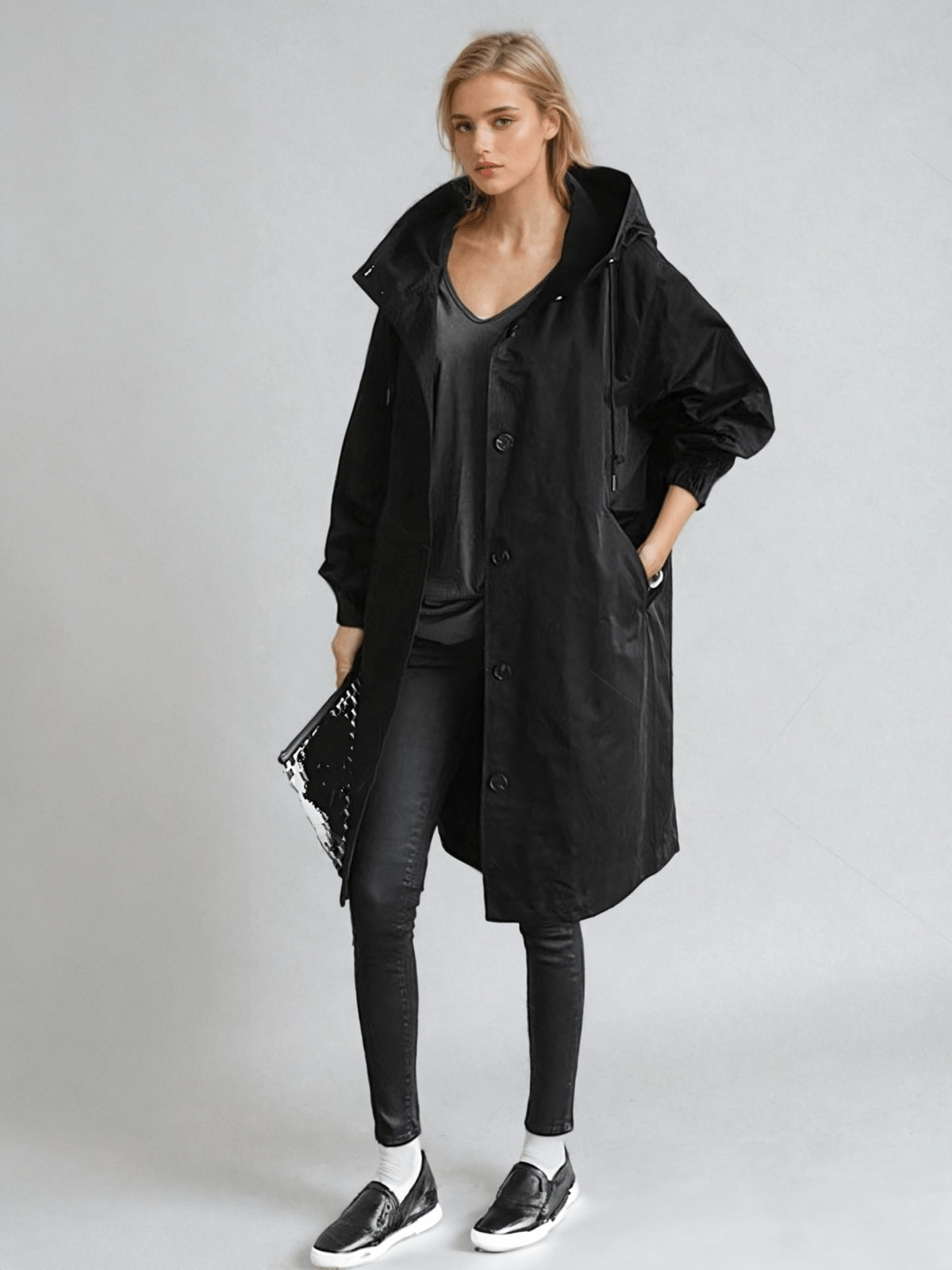Women's Water-Repellent Trench Coat – Office & Casual – Black