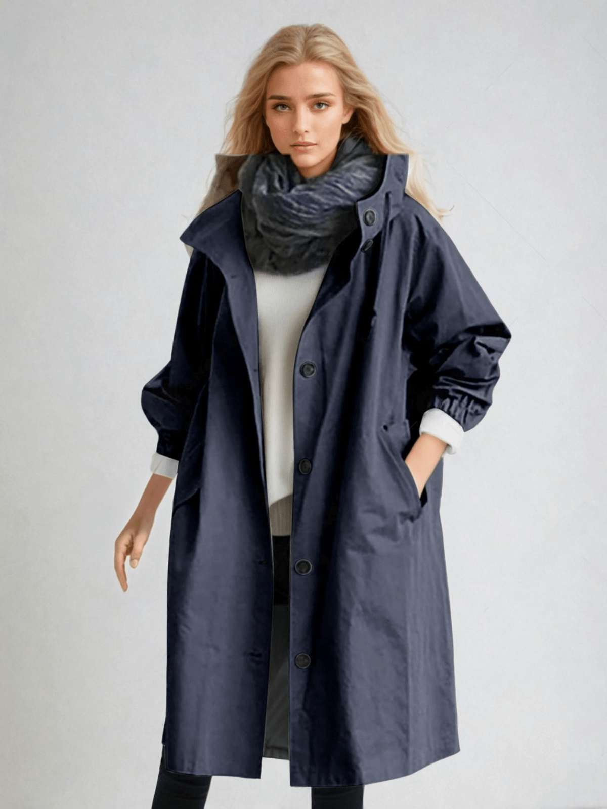 Women's Water-Repellent Trench Coat – Office & Casual – Navy blue