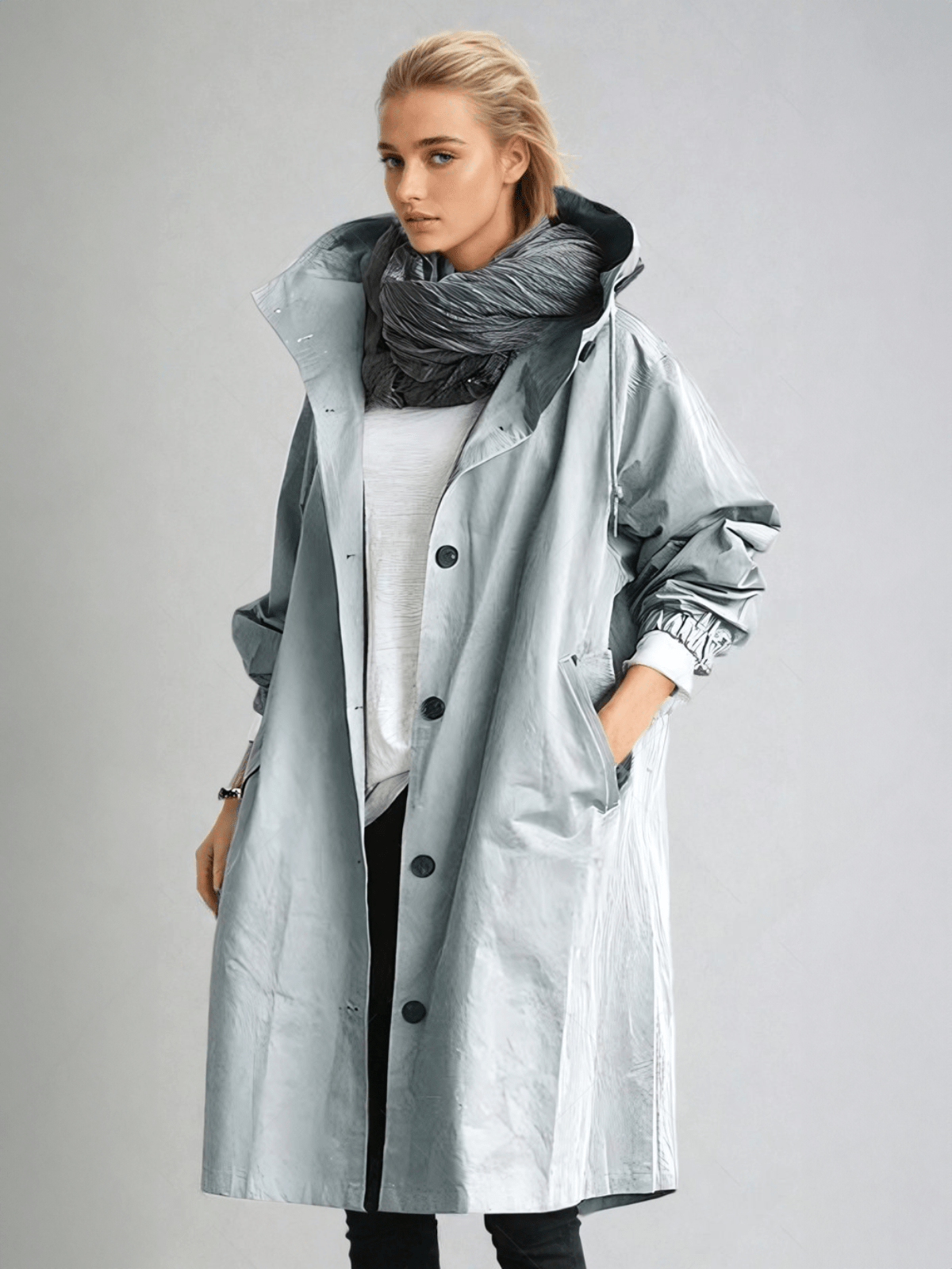Women's Water-Repellent Trench Coat – Office & Casual – Light Blue