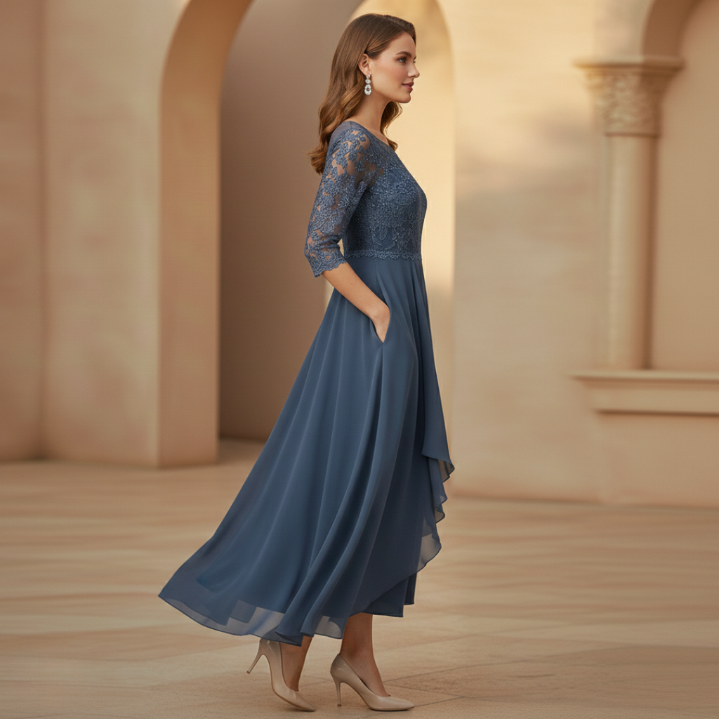 Women's White Chiffon Midi Dress - Elegant Casual Wear for Special Occasions