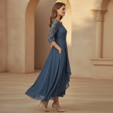 Women's White Chiffon Midi Dress - Elegant Casual Wear for Special Occasions