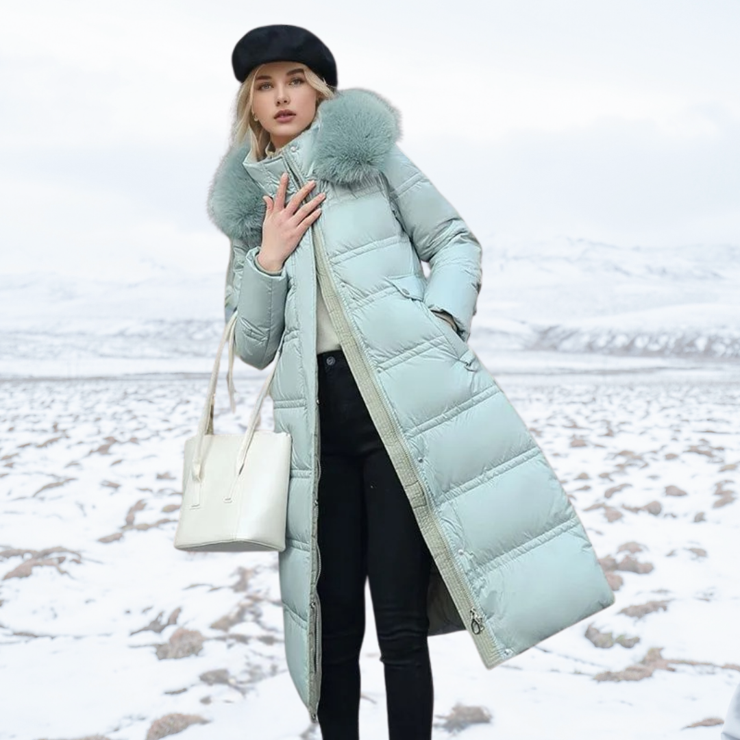 Women's Winter Parka with Fur-Trimmed Hood – Blue