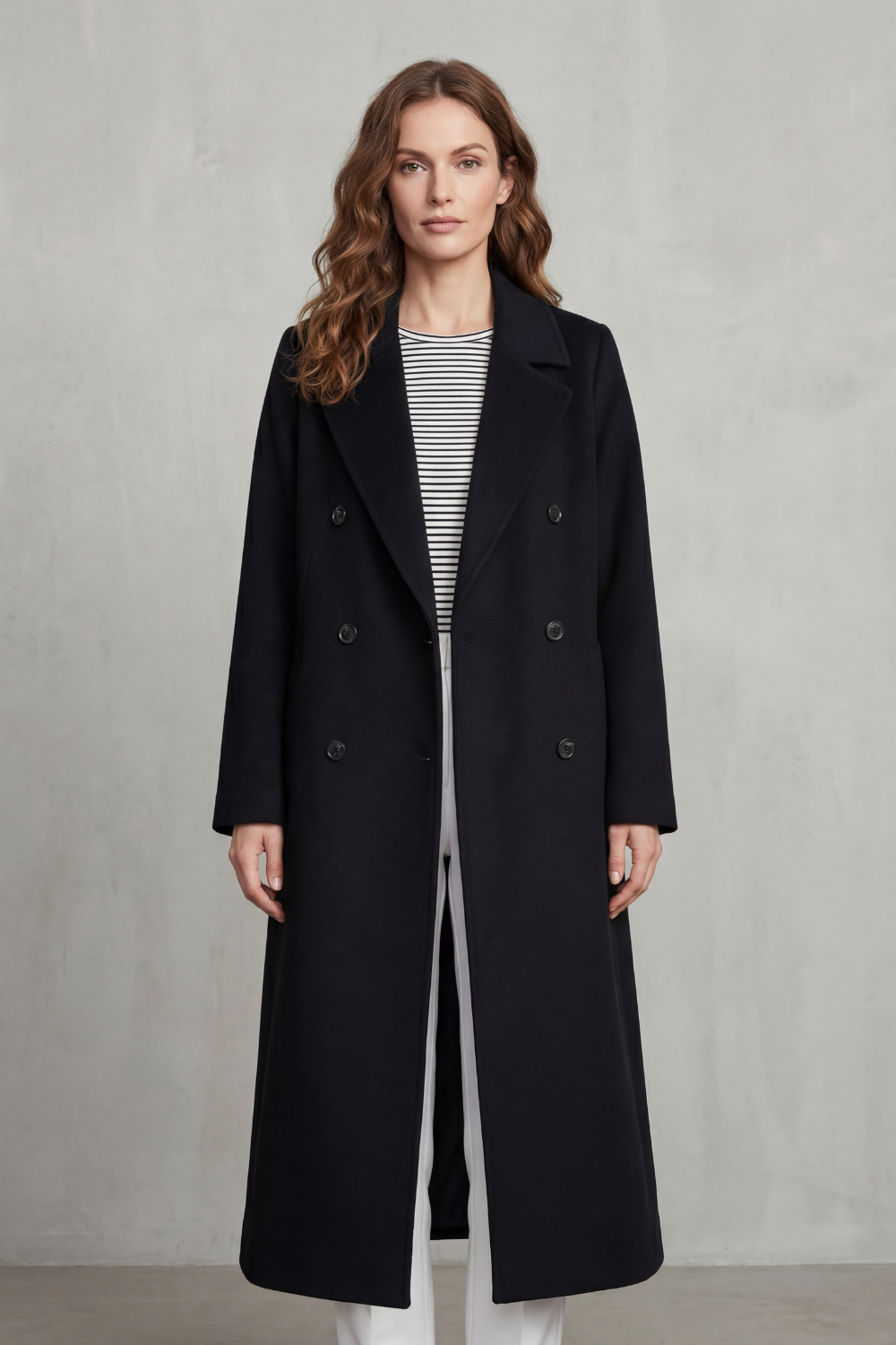 Women's Wool Blend Double-Breasted Coat – Office & Casual