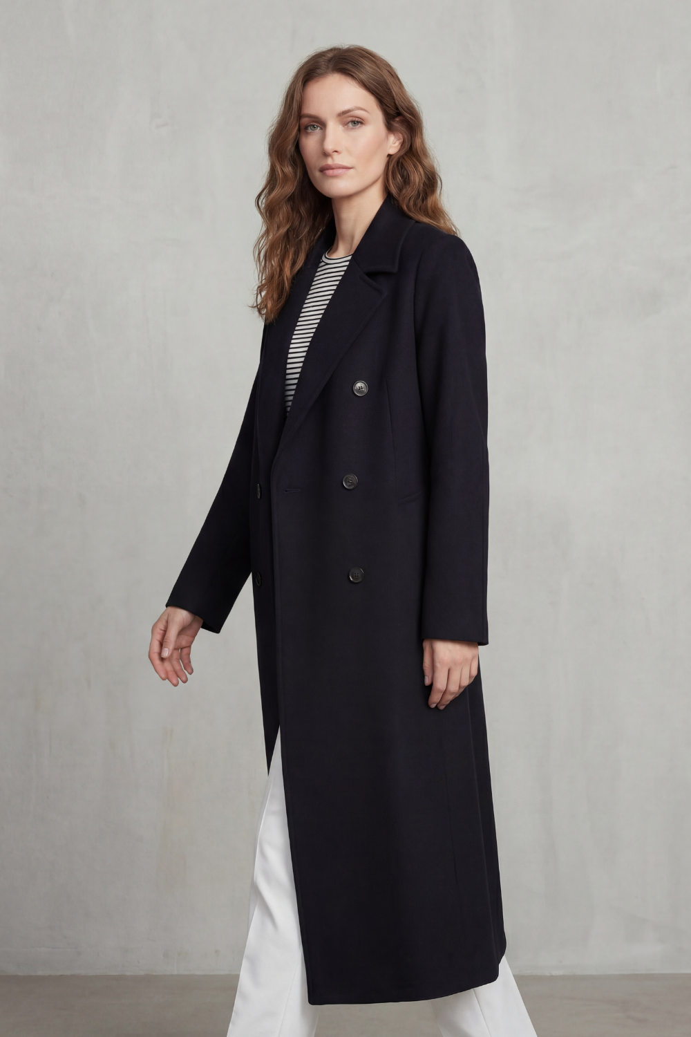 Women's Wool Blend Double-Breasted Coat – Office & Casual