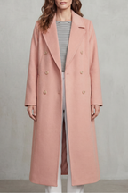 Women's Wool Blend Double-Breasted Coat – Office & Casual – Pink