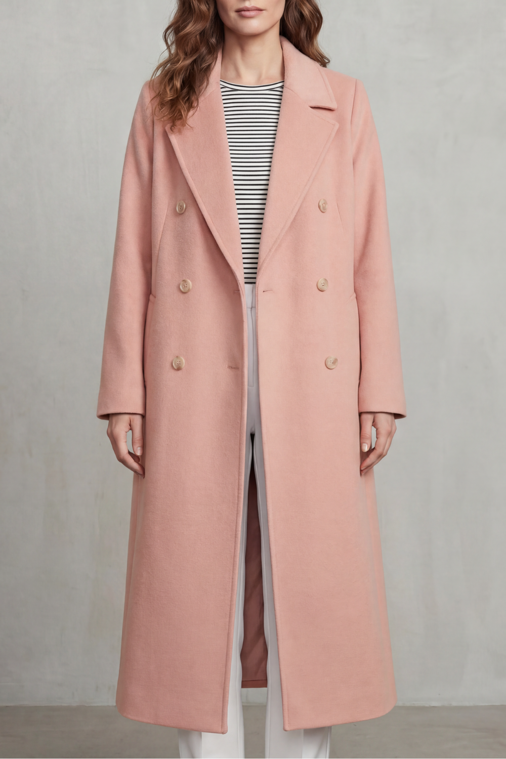 Women's Wool Blend Double-Breasted Coat – Office & Casual – Pink
