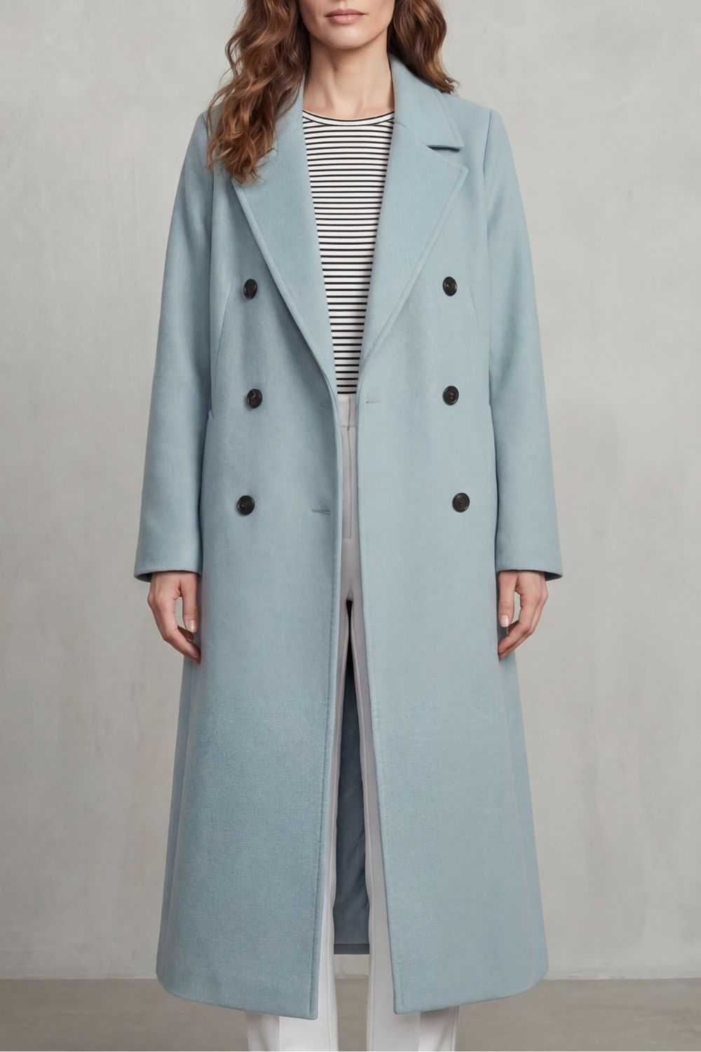Women's Wool Blend Double-Breasted Coat – Office & Casual – Blue