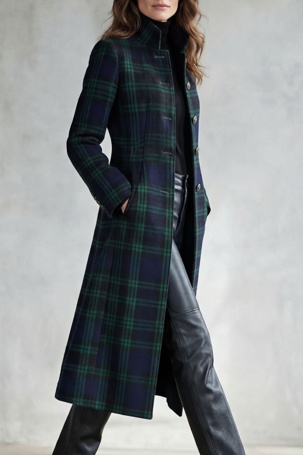 Women's Blackwatch Tartan Wool Blend Coat