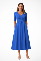 Wrap Front Short Sleeve Midi Dress for Women - Casual Chic Style