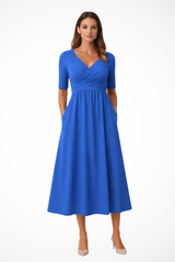Wrap Front Short Sleeve Midi Dress for Women - Casual Chic Style