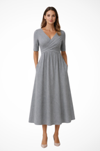 Wrap Front Short Sleeve Midi Dress for Women - Casual Chic Style