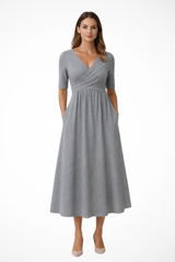 Wrap Front Short Sleeve Midi Dress for Women - Casual Chic Style