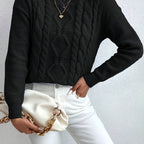 Women's Chunky Cable Knit Jumper – Drop Shoulder – Black
