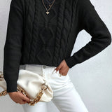 Women's Chunky Cable Knit Jumper – Drop Shoulder – Black