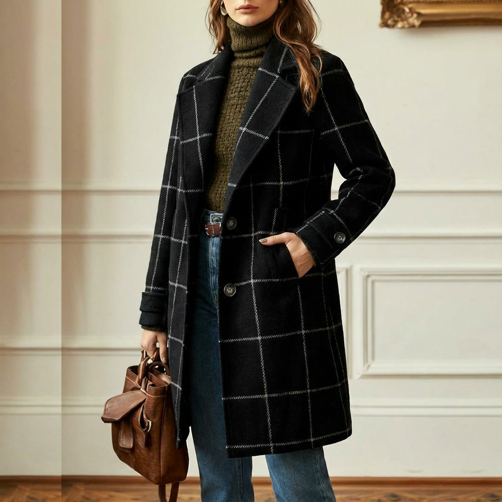 Women's Wool Blend Check Coat – Office & Casual