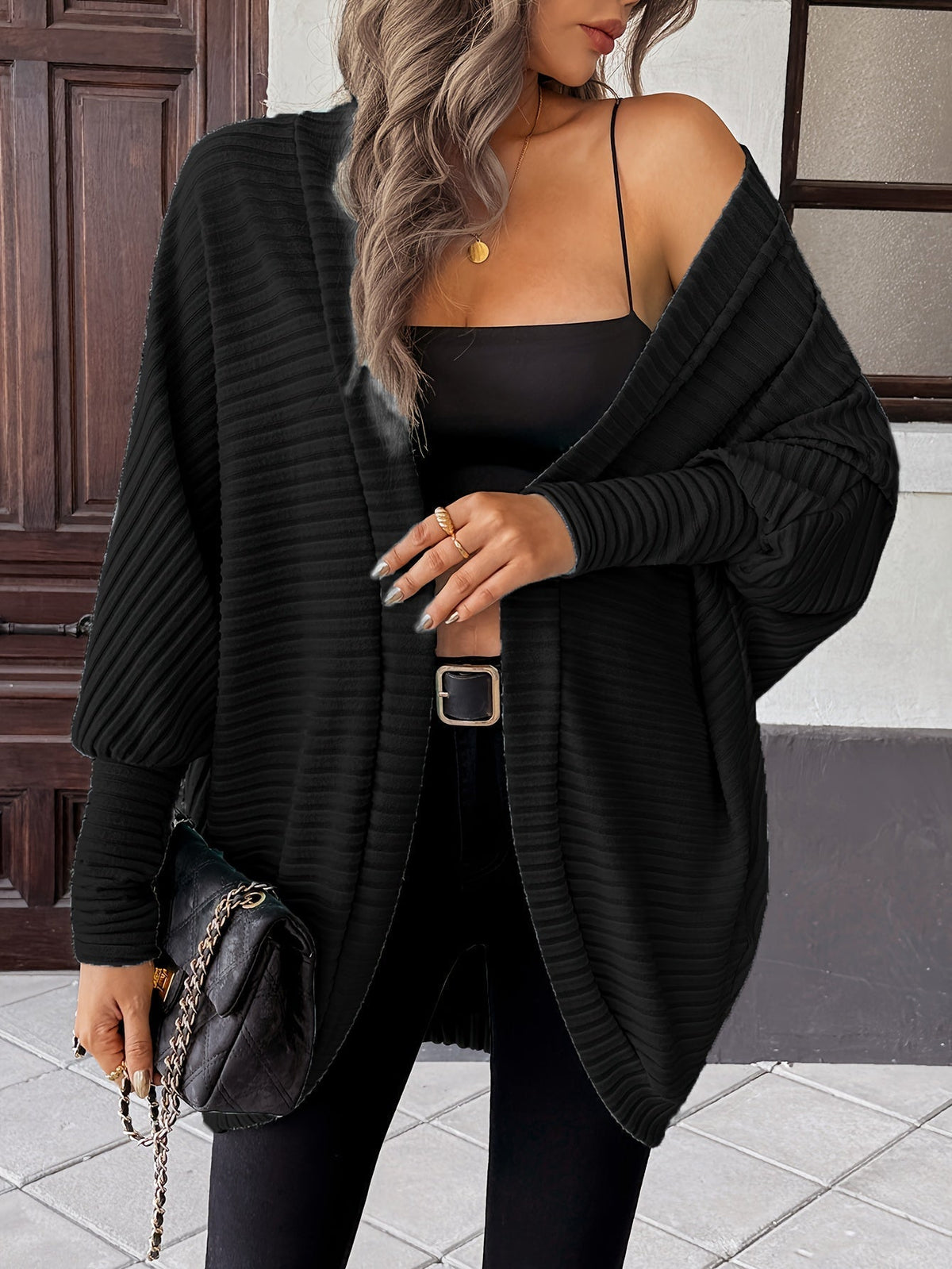 Women's Relaxed Open-Front Ribbed Cardigan