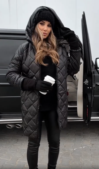 Women's Long Quilted Down Puffer Jacket with Hood – Black