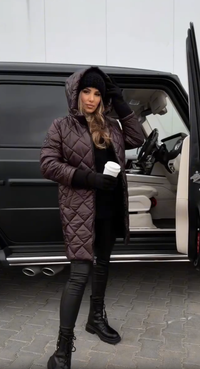Women's Long Quilted Down Puffer Jacket with Hood – Brown