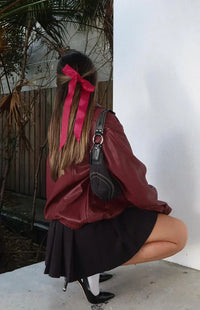 Rote PU Bomberjacke – Casual, Streetwear