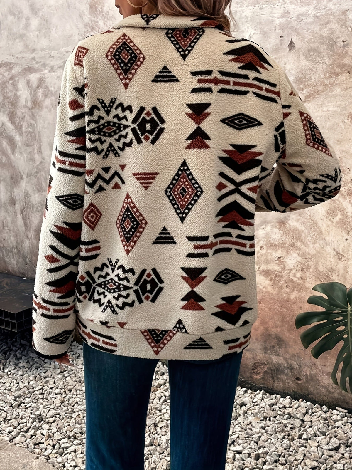 Women's Aztec Print Quarter-Zip Plush Pullover