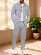 Men's Two-Piece Button-Front Set with Drawstring Trousers
