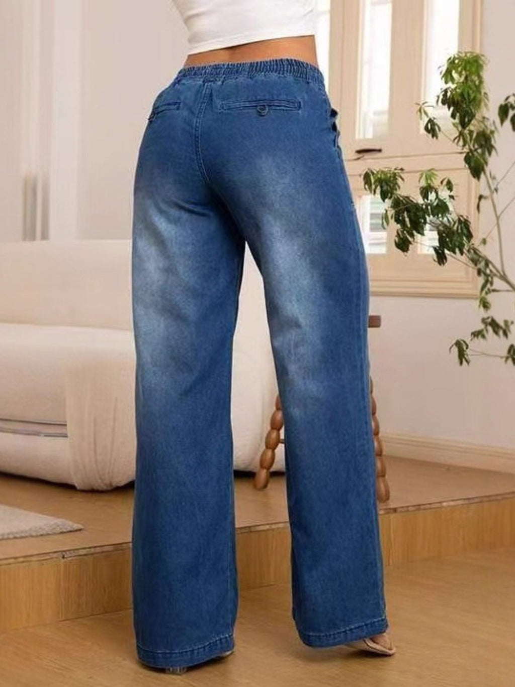 Women's Relaxed Wide-Leg Jeans with Drawstring