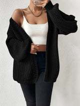 Women's Black Chunky Knit Open-Front Cardigan