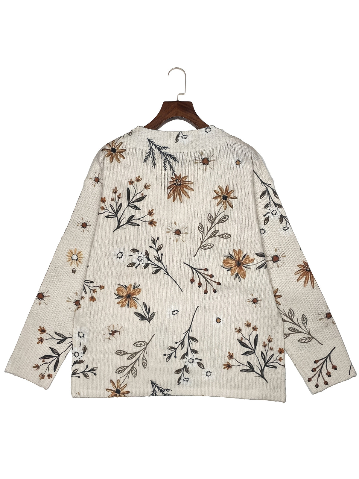 Women's Floral V-Neck Jumper – Cream & Brown