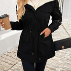 Women's Black Hooded Drawstring Jacket – Black
