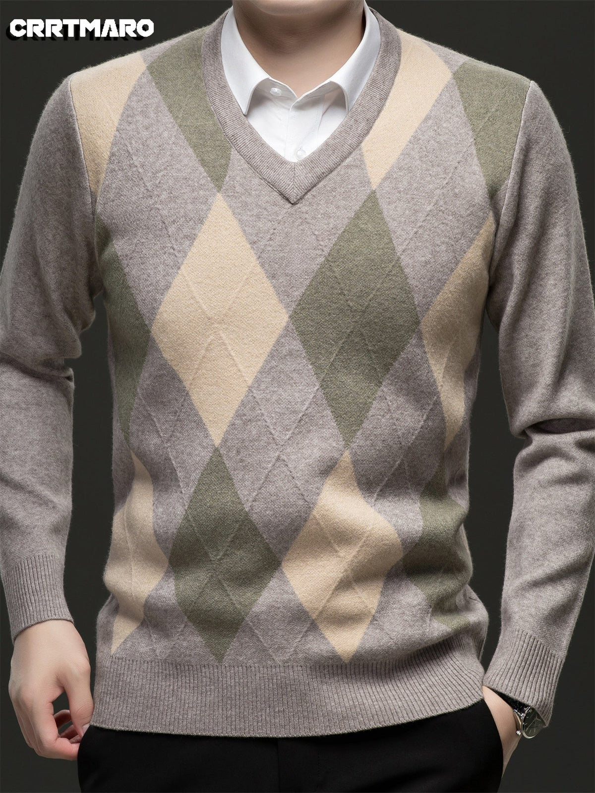 Men's Argyle V-Neck Jumper
