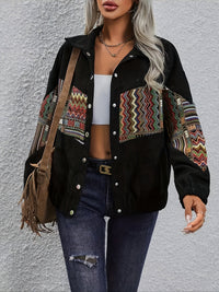 Women's Black Patchwork Lapel Jacket