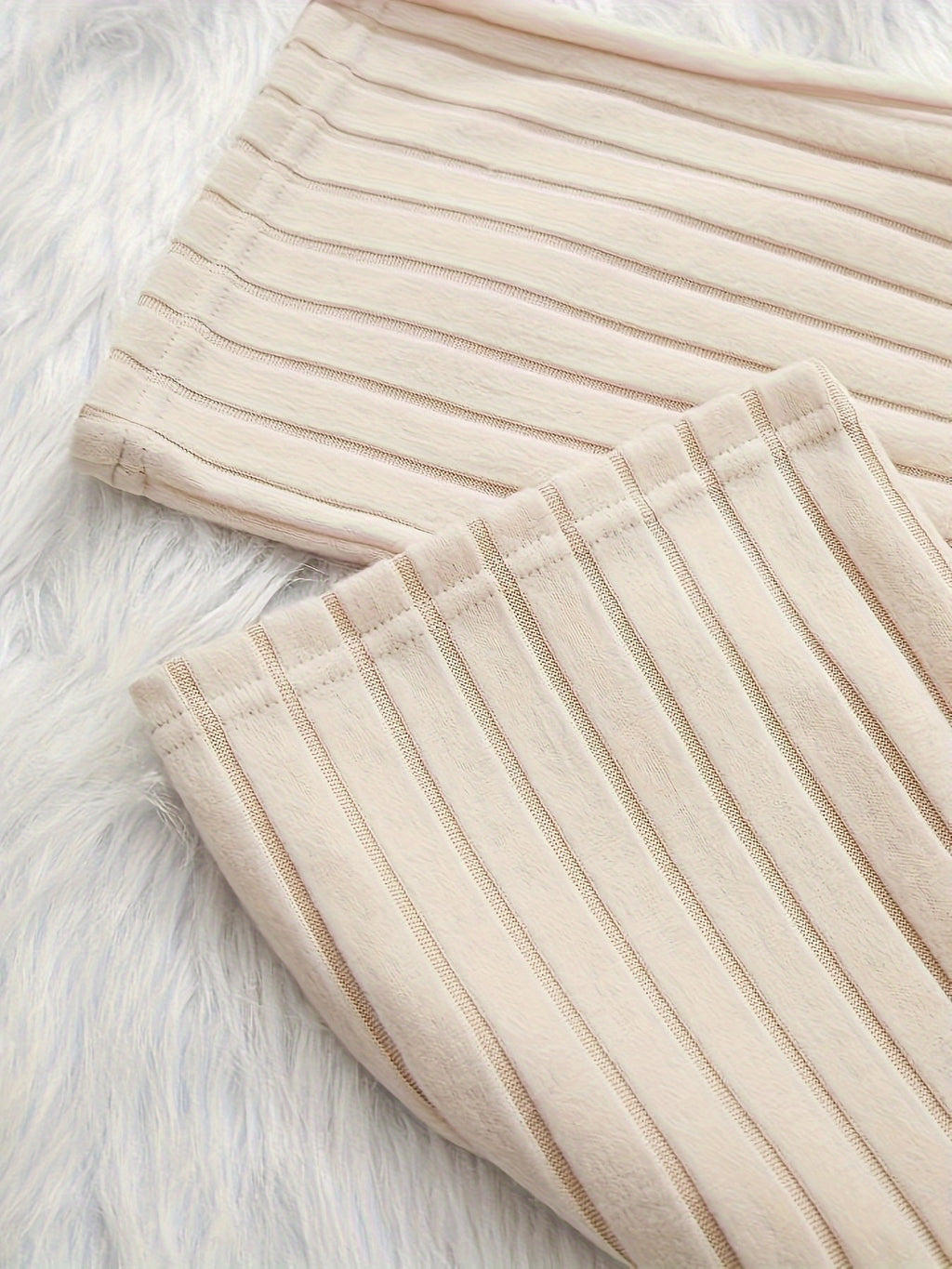 Women's Apricot Ribbed Lounge Set with Wide-Leg Trousers
