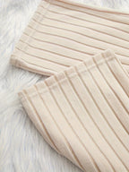 Women's Apricot Ribbed Lounge Set with Wide-Leg Trousers