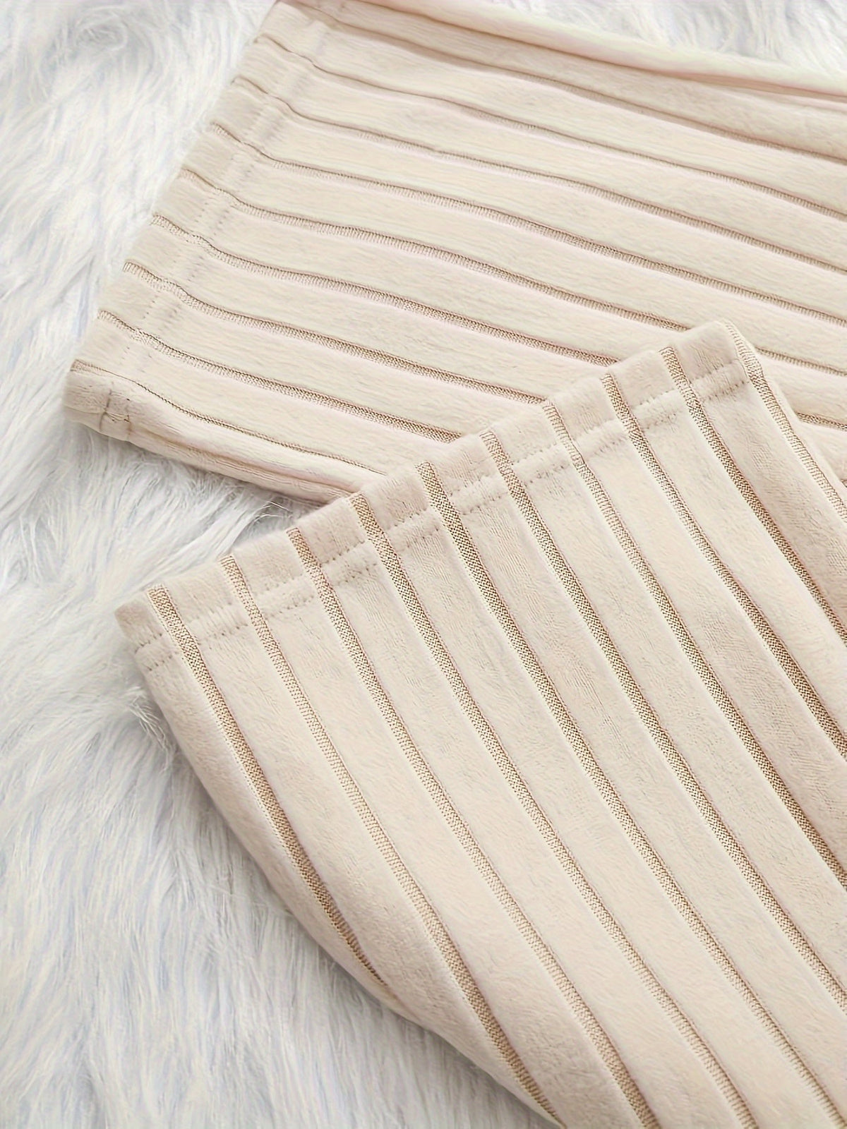 Women's Apricot Ribbed Lounge Set with Wide-Leg Trousers