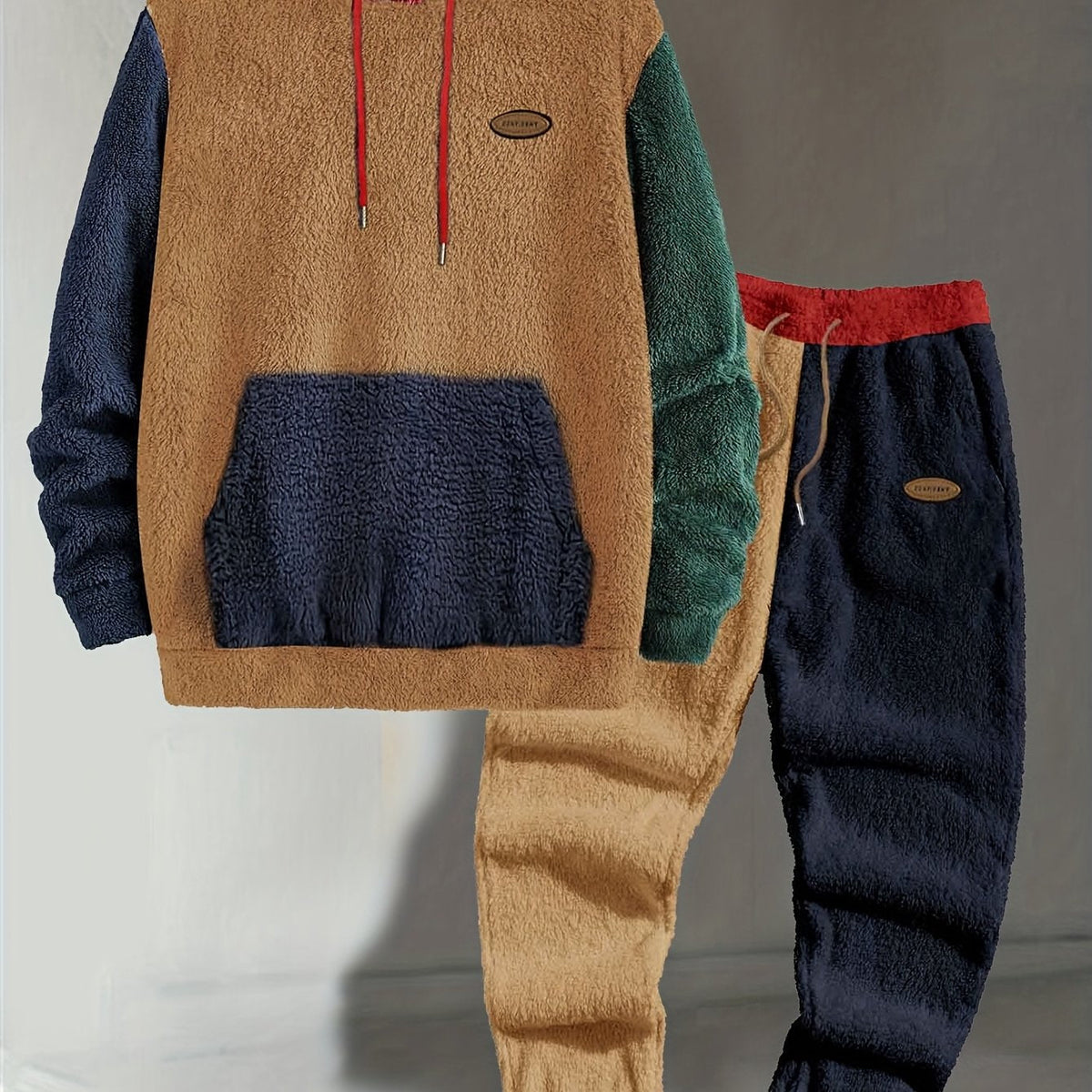 Men's Colour Block Hooded Two-Piece Lounge Set – Camel