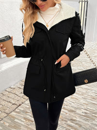 Women's Black Hooded Drawstring Jacket