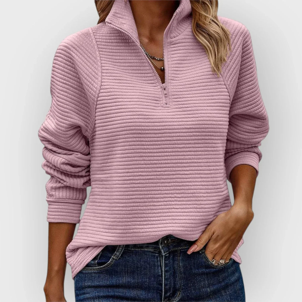 Women's V-Neck Half-Zip Jumper – Pink