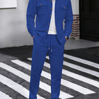 Men's Two-Piece Button-Front Set with Drawstring Trousers – Royal Blue