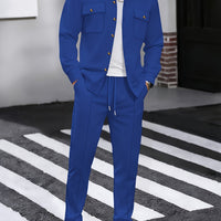 Men's Two-Piece Button-Front Set with Drawstring Trousers – Royal Blue