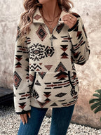 Women's Aztec Print Quarter-Zip Plush Pullover