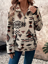 Women's Aztec Print Quarter-Zip Plush Pullover